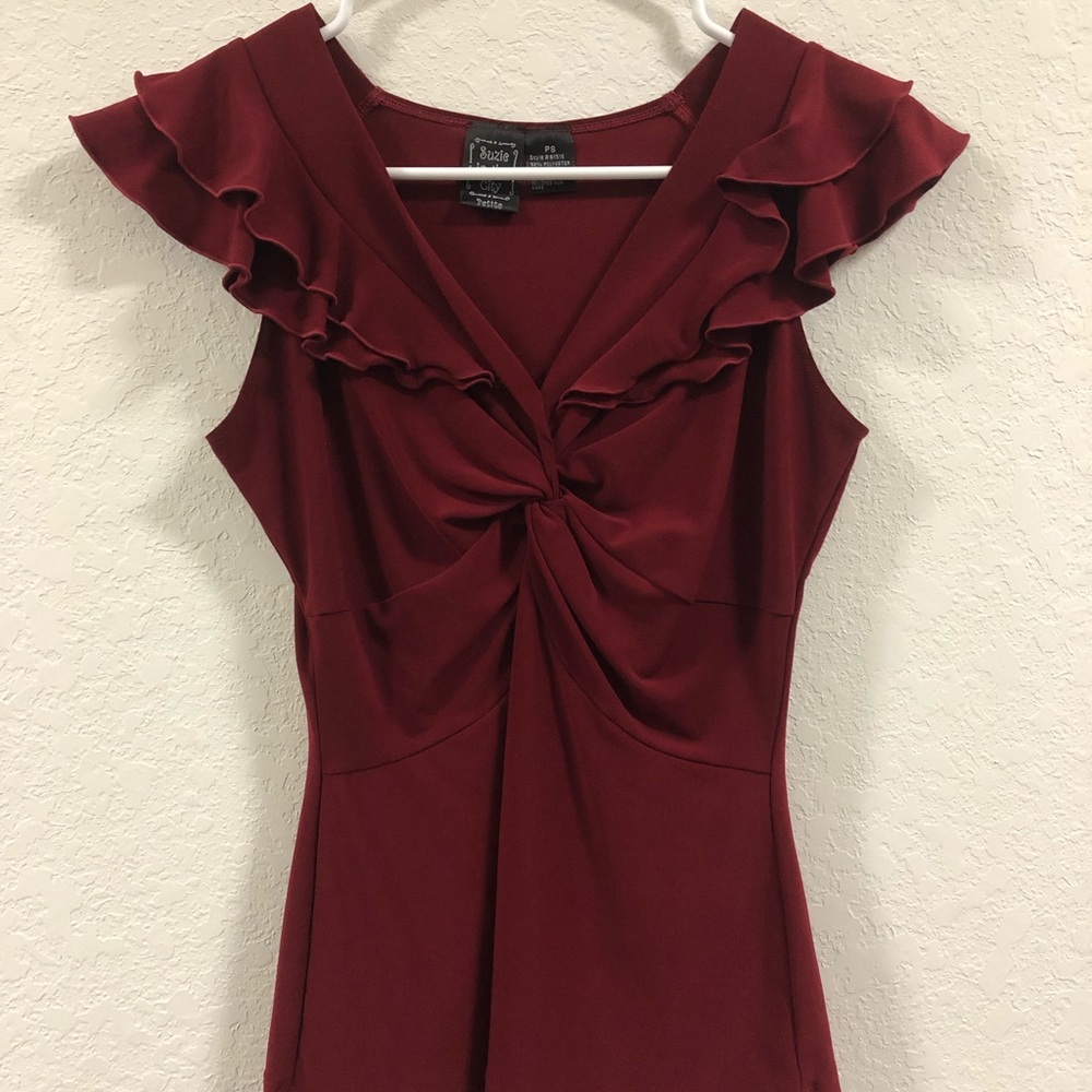 Burgundy ruffle sleeve top